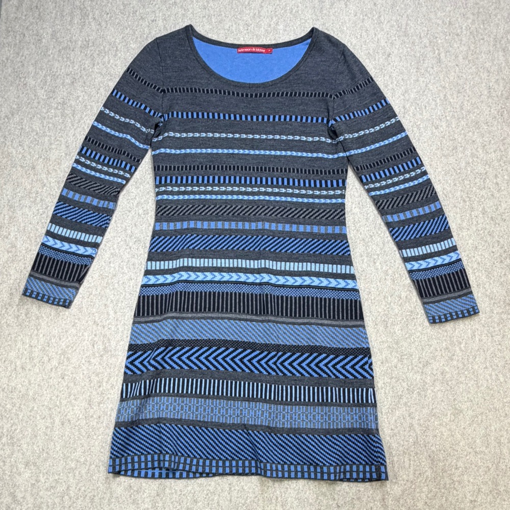 Krimson Klover Sweater Dress M Blue Gray Boho Nordic Geometric Merino Silk Blend